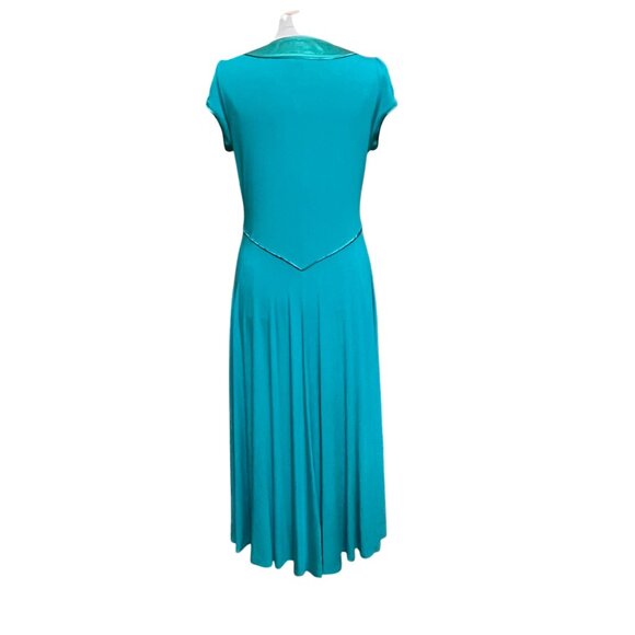 Bloomingdales Teal Midi Dress‎ Pin Up Baby Doll 40s Satin Accent Vtg Inspired PL - Picture 3 of 8